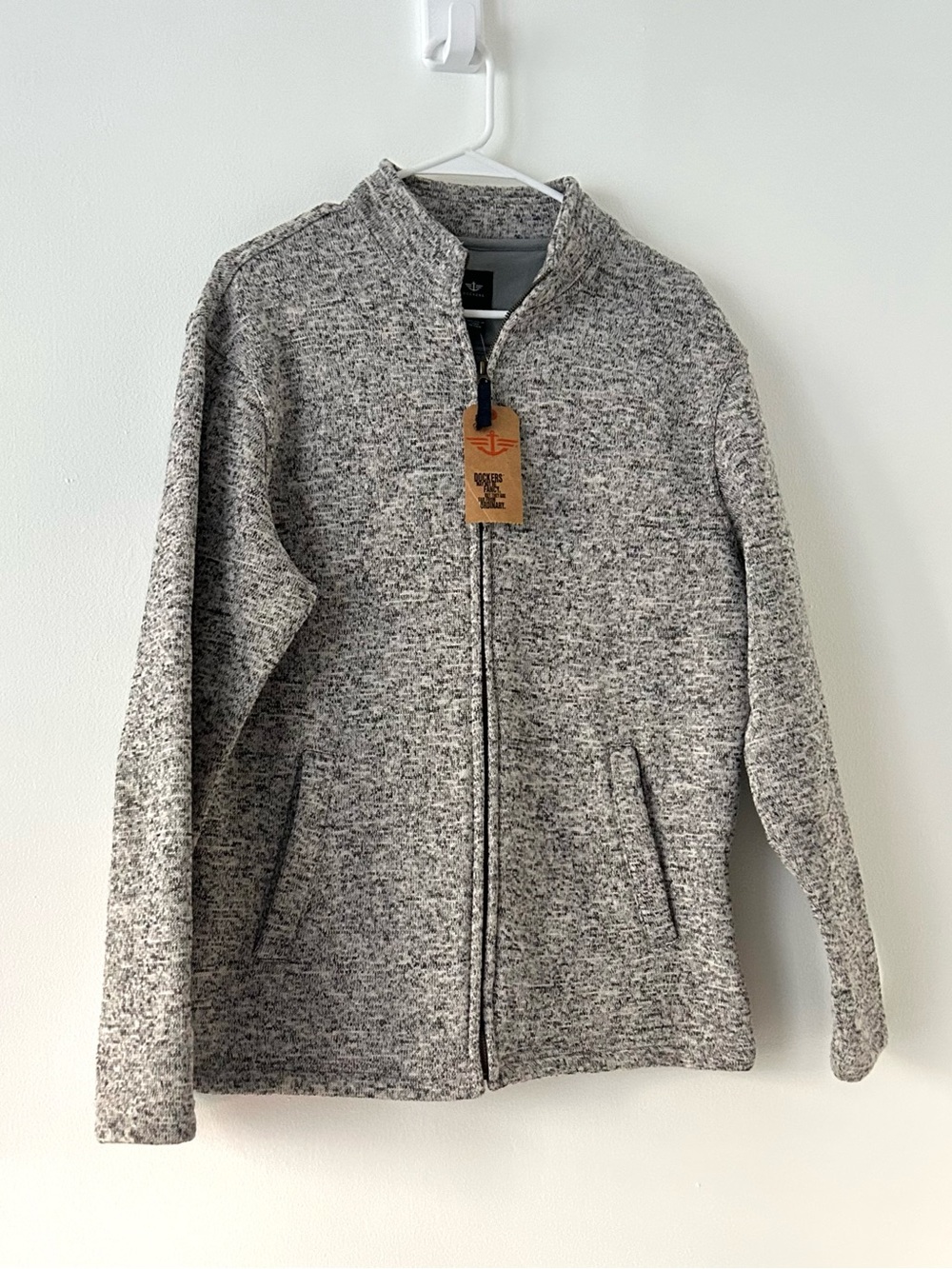 Dockers Men’s Medium Gray Marled Full Zip Sweater Fleece Jacket NWT